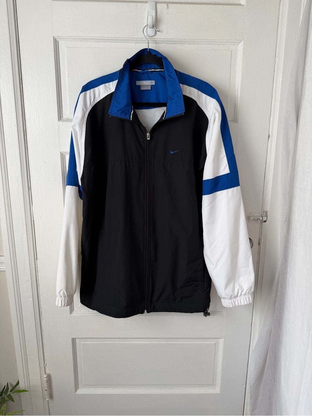 Vintage Nike Windbreaker Jacket Mens L Blue Black White Colorblock Y2K Athletic